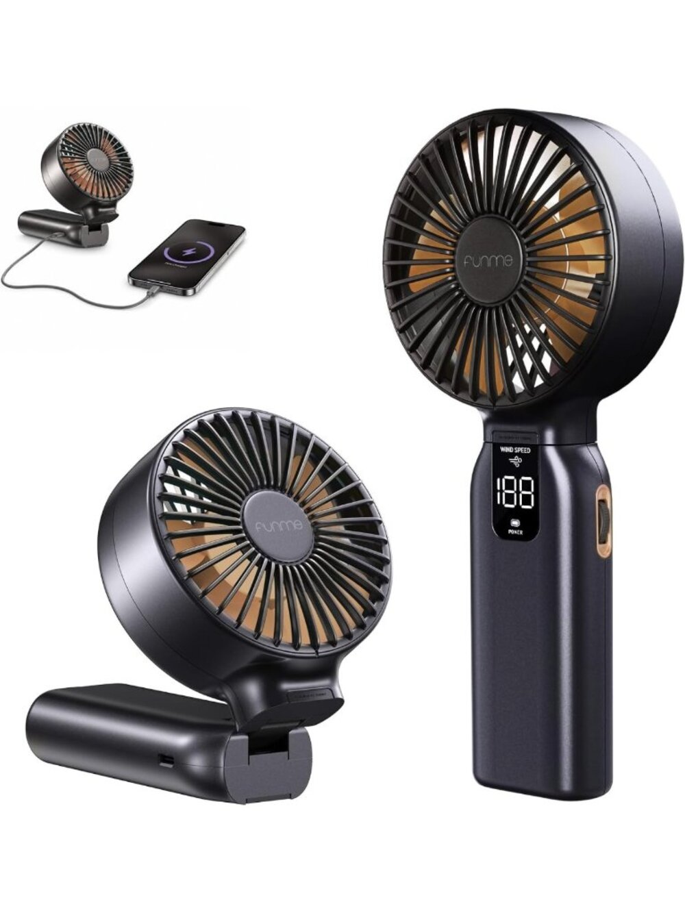 Portable Handheld Fan with Power Bank, 10000mAh, 46H Cooling, Foldable, Pink